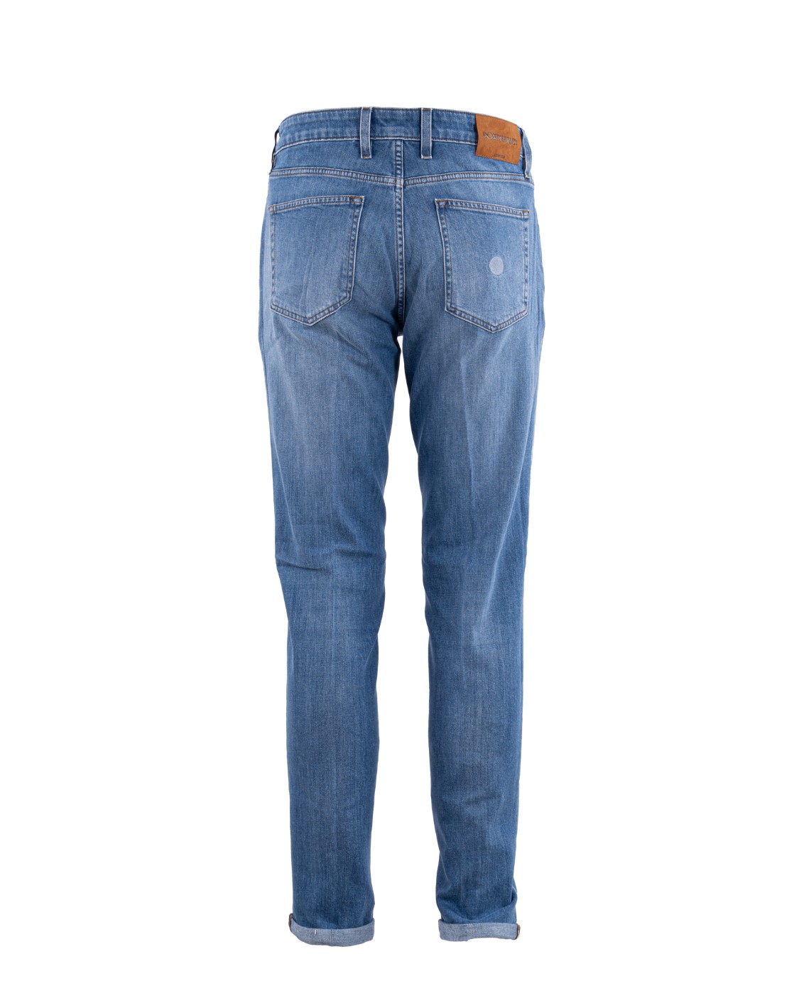 shop DON THE FULLER  Jeans: Don The Fuller jeans "Wilson".
Regular fit.
Lavaggio blu chiaro.
Bottone oro, zip, orlo con risvolto, salpa scamosciata tabacco, pallino tono su tono.
Composizione: 98,5% Cotone, 1,5% Elastan.
Made in Italy.. WILSON-D number 7033049